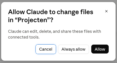 Het venster Allow Claude to change files in Projecten